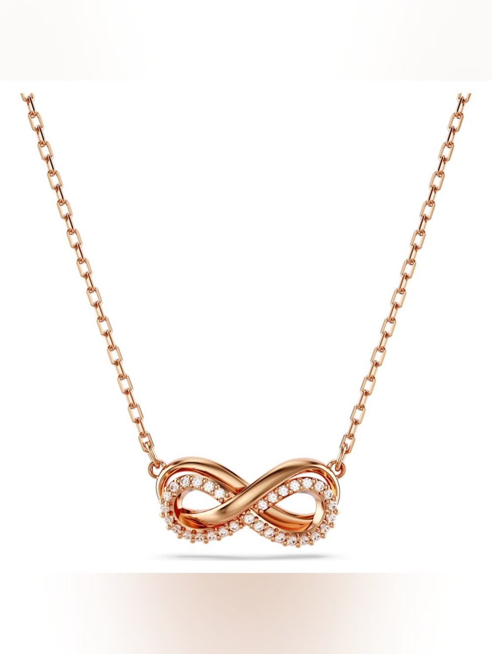 Swarovski Hyperbola Infinity Necklace, White Crystals, Rose Gold Finish